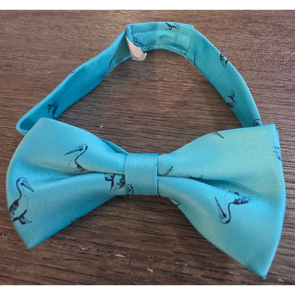 Turquoise Blue Heron Seagull Bird Print Pet Bowtie Velcro 14 Inch Long